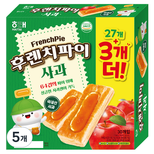 해태제과 후렌치파이 사과 30p, 384g, 5개