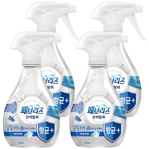 페브리즈 항균플러스 섬유탈취제 깨끗한향 본품, 370ml, 4개