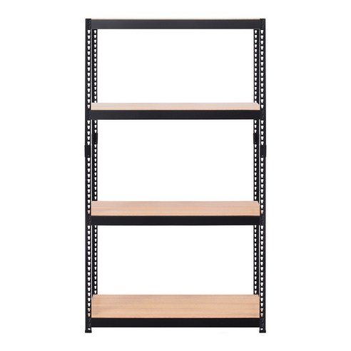 스피드랙 브이 2 스탠드 선반 4단 1200 x 300 x 2100 mm, 블랙(프레임) + 우드 화이트(선반)