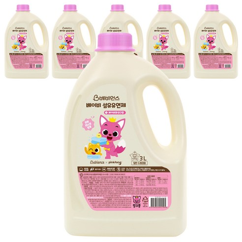 베비언스 핑크퐁 베이비 섬유유연제 베이비파우더향 본품, 3L, 6개