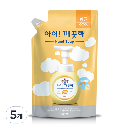 아이깨끗해 순 핸드워시 파우더향 리필용, 450ml, 5개