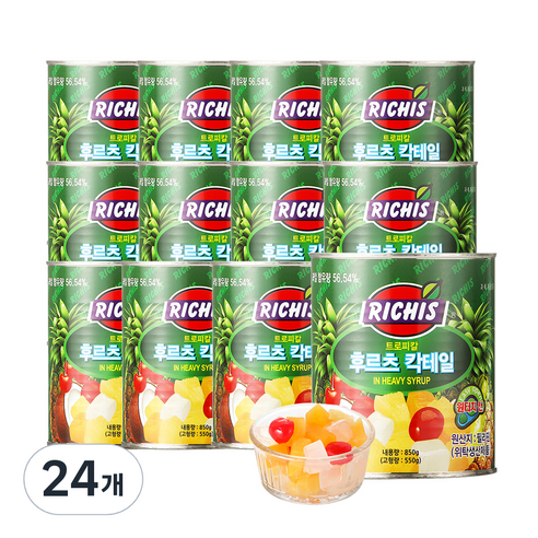 (주)동서 리치스 트로피칼 후르츠 칵테일, 850g, 24개