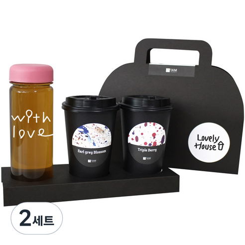 1AM 쥬뗌므 블랜딩 프리미엄 차세트 분홍뚜껑, 보틀 + 스티커 THANK U + 얼그레이 블라썸 3p + 트리플 베리 3p + 패키지 블랙 Lovely H, 2세트