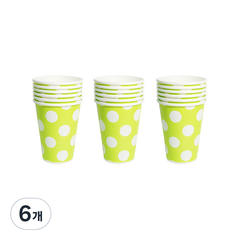 파티피아 도트무늬 라임 종이컵, 6개, 6개