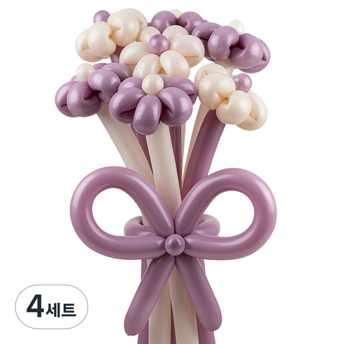 셈퍼텍스 요술풍선 데이지 튤립 꽃다발 만들기 세트, 더스크 크림라벤더 2색혼합, 4세트