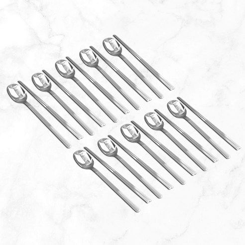 윌리브 국내산 304스텐 드고아 세라믹 수저 10벌 세트, 그레이, 숟가락 10p + 젓가락 10p
