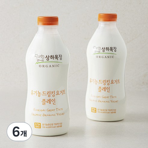 상하목장 유기가공식품 인증 드링킹 요거트 플레인, 750ml, 1개입, 6개