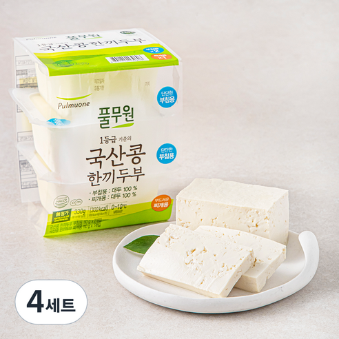 풀무원 국내산 콩 한끼두부 부침용 110g x 2입 + 찌개용 110g 세트, 330g, 4세트
