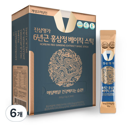 개성고려삼인 진삼명가 6년근 홍삼정 베이직 홍삼 스틱 30p, 300g, 6개