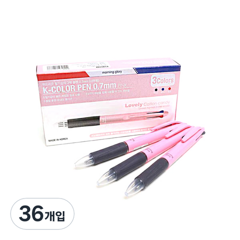 모닝글로리 1000 K칼라 3색볼펜 0.7mm, 핑크, 36개입