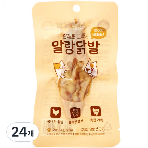 도그퓨어 강아지 고양이 자연식 특식 말랑닭발, 닭고기맛, 30g, 24개