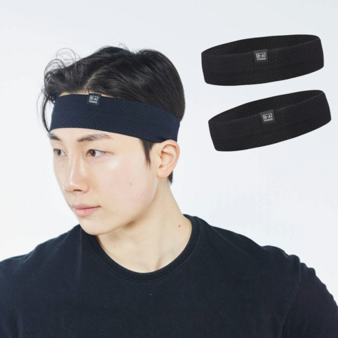 비안 스포츠 냉감 러닝 헤어밴드, 2개, 블랙