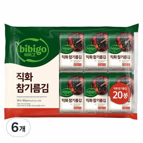 비비고 직화 참기름김, 90g, 6개