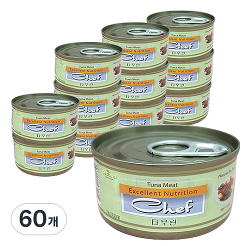 쉐프 고양이캔 참치, 참치 + 타우린 혼합맛, 60개