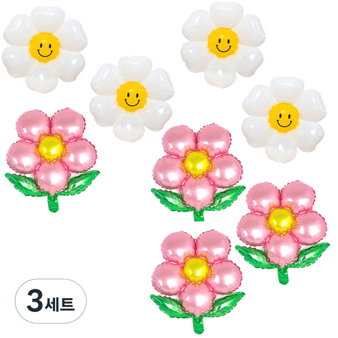 파티쇼 플라워 은박 풍선 잎사귀 4p + 데이지 소형 4p 세트, 핑크(잎사귀), 3세트