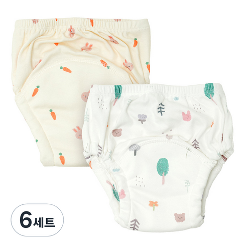아띠래빗 유아용 순면 6중 방수 배변 훈련팬티 2종 세트, 6세트, 토끼, 숲