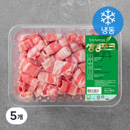 생생포크 한돈 무항생제 대패 삼겹살 구이용 (냉동), 800g, 5개