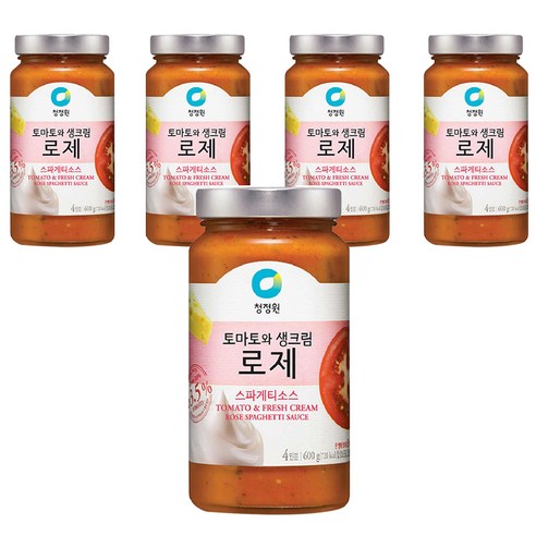 청정원 토마토와생크림 로제 스파게티소스, 600g, 5개