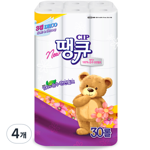땡큐 3겹 천연펄프 화장지 14m, 30개입, 4개