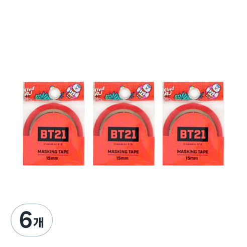 라인프렌즈 BT21 마스킹테이프 15mm, 알제이, 6개