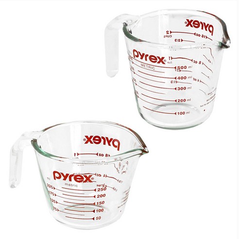 파이렉스 내열유리 오리지널 계량컵 250ml + 500ml 세트, 투명, 1세트 주방조리도구 파이렉스 내열유리 오리지널 계량컵 250ml + 500ml 세트, 투명, 1세트 주방조리도구