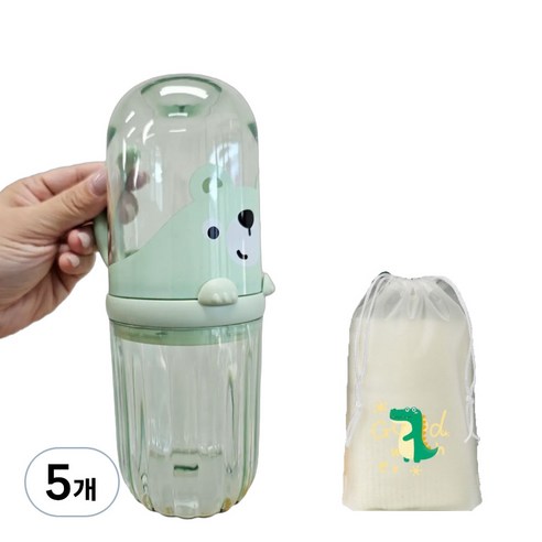 아우라팸 어린이 양치컵 칫솔 케이스, 그린, 5개