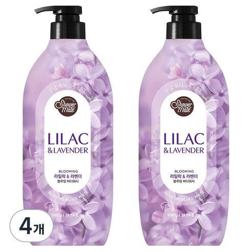 샤워메이트 퍼플플라워 퍼퓸 바디워시 라벤더 라일락 향, 900g, 4개