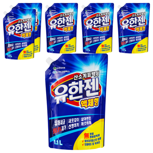 유한젠 산소계표백제 액체형, 1.1L, 6개