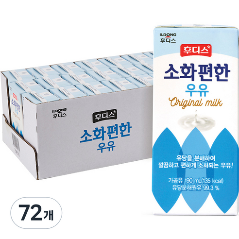 일동후디스 소화편한 우유 오리지널, 190ml, 72개