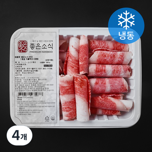 좋은소식 한우 차돌박이 1등급 (냉동), 4개, 300g