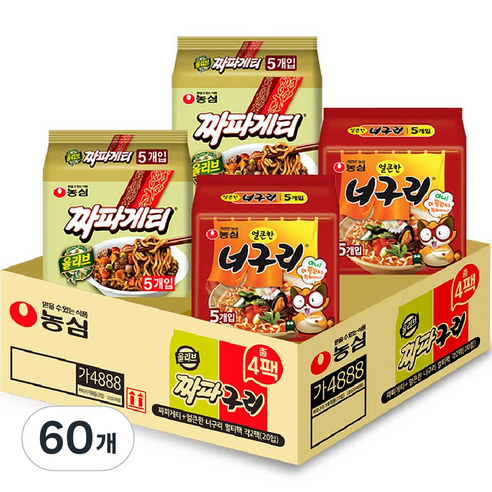 농심 짜파게티 10개 140g + 얼큰한너구리 10개 120g, 30세트