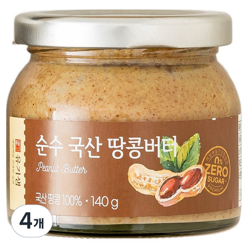 유기샘 순수 땅콩버터, 4개, 140g