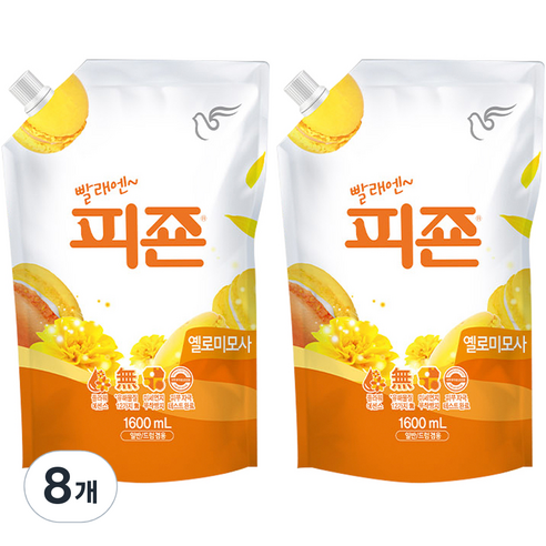 피죤 레귤러 섬유유연제 옐로미모사 리필, 1.6L, 8개