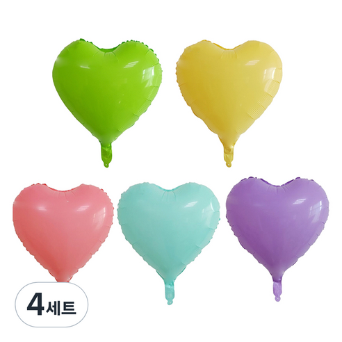 미미파티 은박 대형 파스텔 마카롱 하트풍선 5종 세트 35cm, 혼합색상, 4세트