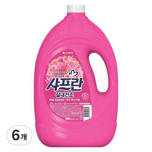 샤프란 실내건조 섬유유연제 핑크 페스티벌, 3.1L, 6개