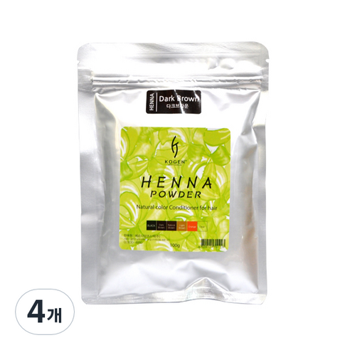 코겐 헤나파우더 염색약 100g, 다크브라운, 4개