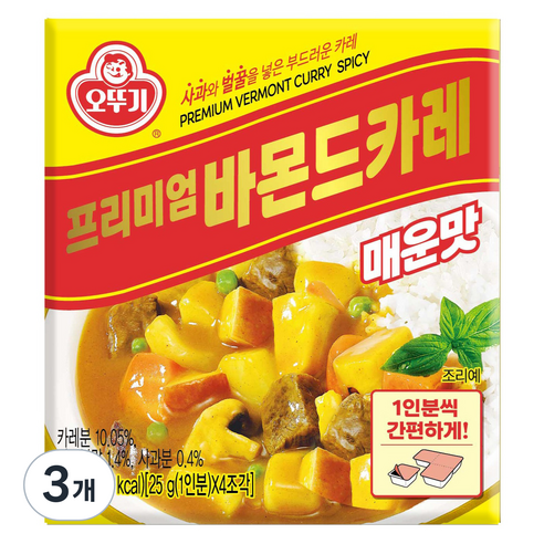 오뚜기 프리미엄 바몬드 카레 매운맛, 100g, 3개