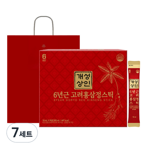개성상인 6년근 고려홍삼정 스틱 + 쇼핑백, 300ml, 7세트