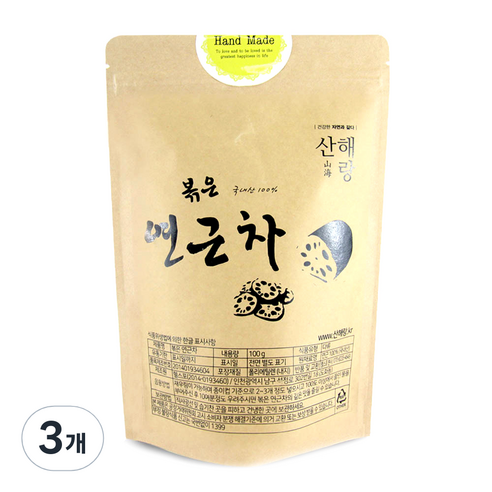 산해랑 수제 볶은 연근차, 100g, 3개