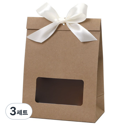 인디케이 리본 엣지 창 상자 10p + 리본 10p 세트, 크라프트, 3세트