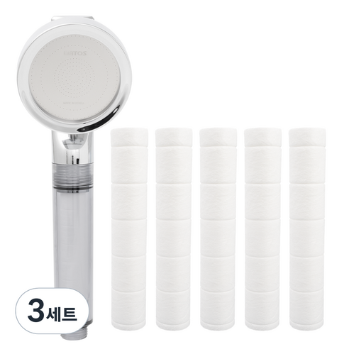 제일바스 미세홀정수필터 샤워헤드 크롬 + 리필필터 5p 세트, 3세트, 혼합색상