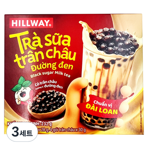 힐웨이 블랙 슈가 밀크티 고형차 28g x 4p + 버블 30g x 4p 세트, 3세트
