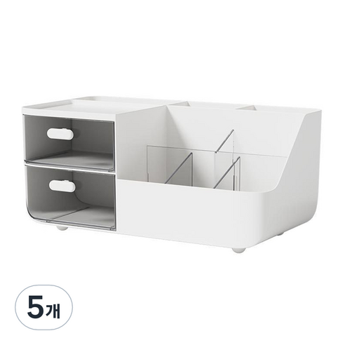 코히모 다용도 데스크 오거나이저 연필꽂이 2단 서랍 화장품 정리 수납함 4W226, 5개, 화이트
