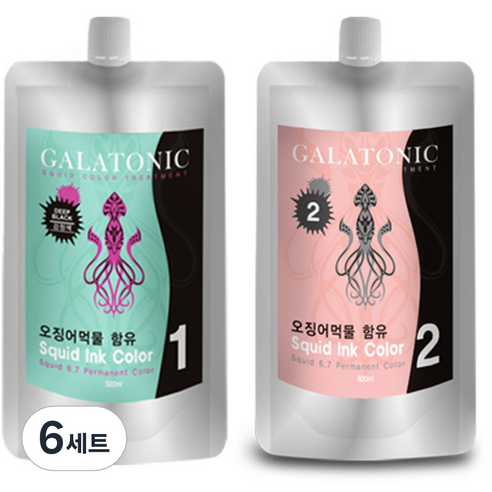 갈라토닉 새치용 오징어먹물 1제 500ml + 2제 500ml, 2N검정색, 6세트