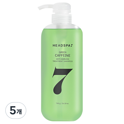 헤드스파7 그린카페인 안티헤어로스 트리트먼트 샴푸 싱그럽고 상쾌한 향, 740g, 5개