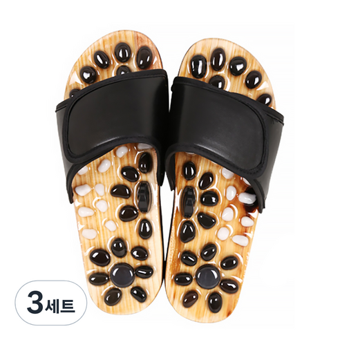 마켓A 조약돌 마노 발지압 슬리퍼 225-230mm, 3세트, 블랙