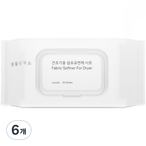 생활공작소 건조기용 시트 섬유유연제 그린플로럴향, 6개, 80매
