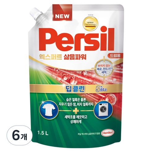 퍼실 엑스퍼트 삶음파워 드럼용 액상세제 리필, 1.5L, 6개