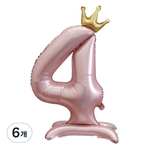 세컨드베스트 크라운 스탠딩 숫자 파티풍선 100cm, 핑크 숫자 4, 6개