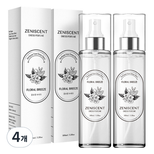 제니센트 드레스퍼퓸 플로랄 브리즈 섬유 탈취제, 100ml, 4개